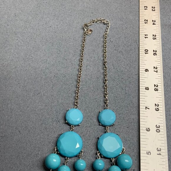 Chunky Statement Necklace 20 In Turquoise Blue Triple Strand Beads Silver Chain - Picture 7 of 7